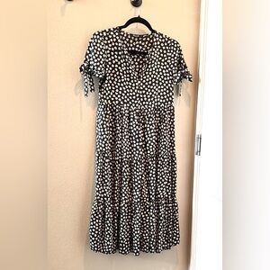 Madewell Black and White Ruffled Tiered Midi Dress